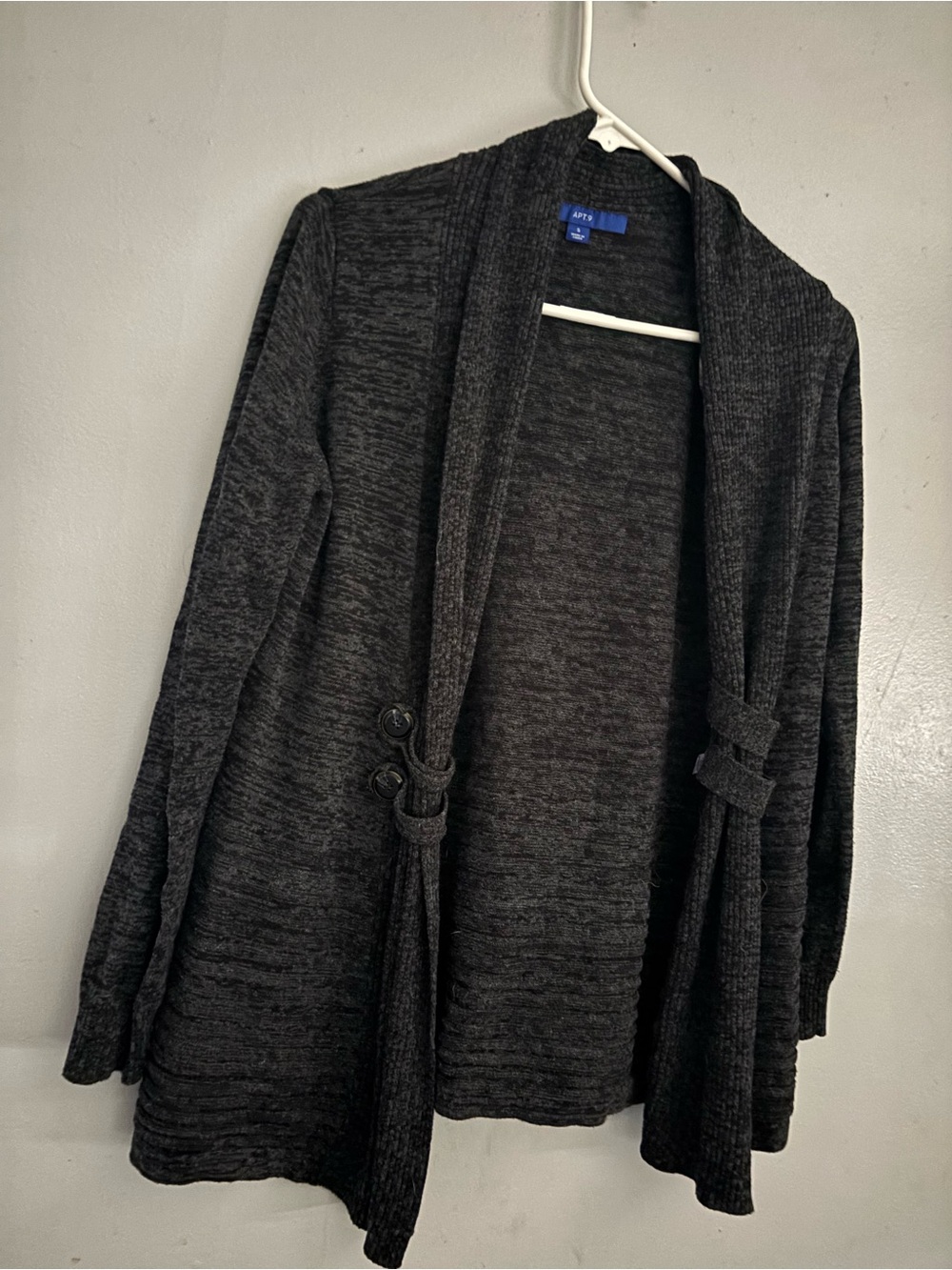 Apt. 9 Dark Charcoal Open-Front Knit Cardigan with Button-Tie Details